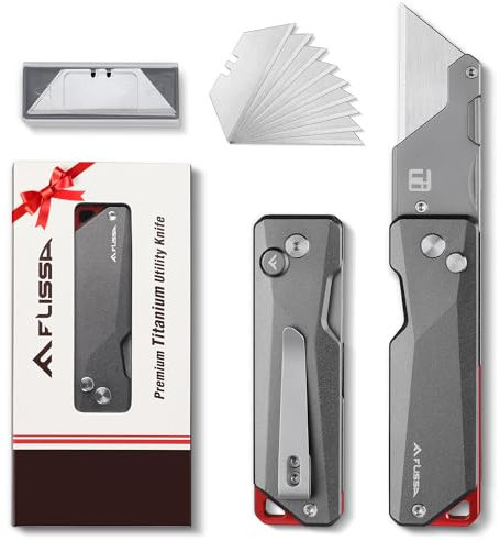 FLISSA Klappmesser Teppichmesser, Titan CNC-gefrästes Universalmesser, Cuttermesser mit Schnellwechselklinge, Ideale Geschenke für Männer und Frauen, mit extra 10 Klingen
