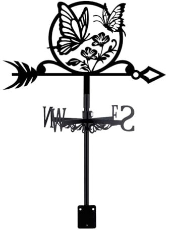 SUPERDANT Girouette de Jardin Exterieur en Fer Papillon Girouette de Toit en Métal à Fleurs Girouettes Noires Art de Jardin Décor Girouette Direction du Vent Cour Décoration Deco Jardin Exterieur