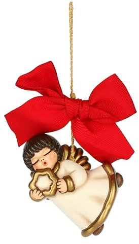 THUN, Addobbo Natalizio Angelo con Stella in Ceramica di Alta Qualità, Collezione Natale, Addobbo Natalizio da Collezione, Idea Regalo per Natale, 4,6 x 3,6 x 6,1 cm