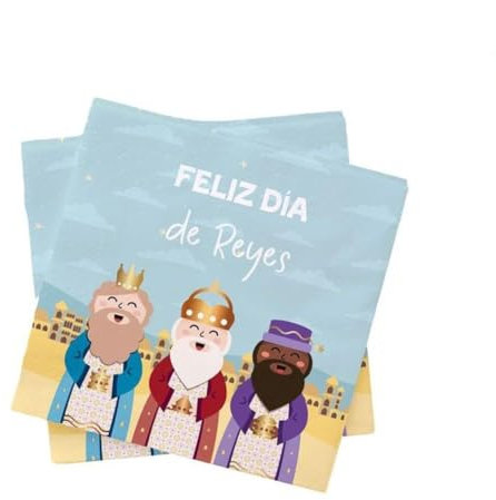 Kit Vajilla de cartón Desechable con decoración y temática navideña con diseño de Reyes Magos para 6 Personas – Pack para 6 Personas. Decoración Mesa Navidad Reyes Magos. Vajilla Navidad