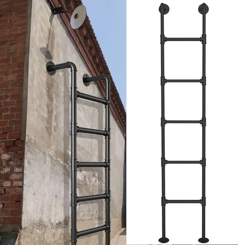 Schwarze Schmiedeeiserne Leiter für Kellerfenster, Hochleistung, hängende Trittleiter für Ap ments, Bibliothek, Dach, Balkon, anpassbar, 300 cm