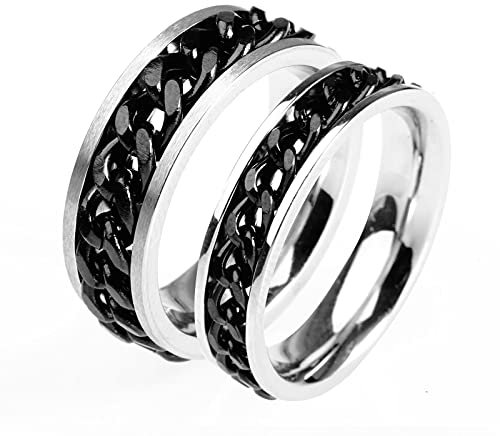 Ringe für Paare, Schwarze Ringkette, Paarringe aus Edelstahl (Damen H & Herren P)