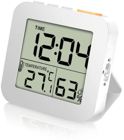 ELLECILA Digital Shower Clock, Bathroom Timer with Alarm, 12/24 Hour Format,Backlight, Monitors Temperature in ℃/℉, Kitchen Timer Clocks, Thermometer Hygrometer Wall Clock (White)