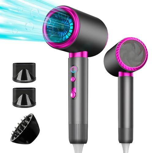 AIUNAOM 2400W Phon Capelli, Asciugacapelli Ionico Silenziosi con 1 Diffusore e 2 Concentratori, 3 Impostazioni di Velocità Phon Ionico a Velocità Costante per viaggio saloni famiglie