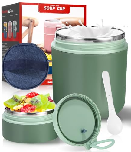 Nuxory 530ml + 180ml taza de yogur de acero inoxidable con cuchara | Termo para Comida,para niños y adultos, Termos para Comida de Acero Inoxidable,perfecta para viajes, escuela, oficina