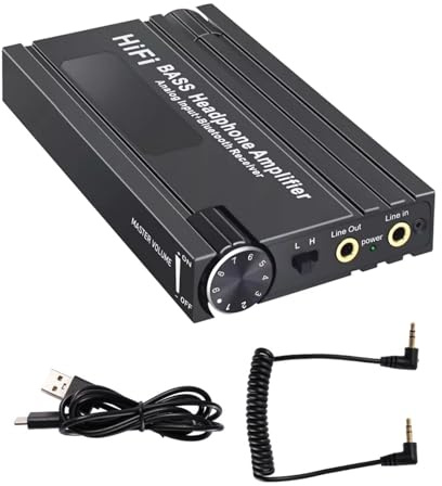 Hörlursförstärkare, 16-600Ω HiFi-hörlursförstärkare, förstärkningsbrytare bas volymjustering för telefon, MP3, MP4
