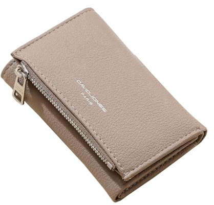 David Jones - Damen Kleine Geldbörse PU Leder - Portemonnaie Geldbeutel Frau Elegant - Kartenetui Kartenhalter Brieftasche Wallet mit Münzfach & Reißverschluss - Praktisch Kompakt Alltag - Taupe Braun