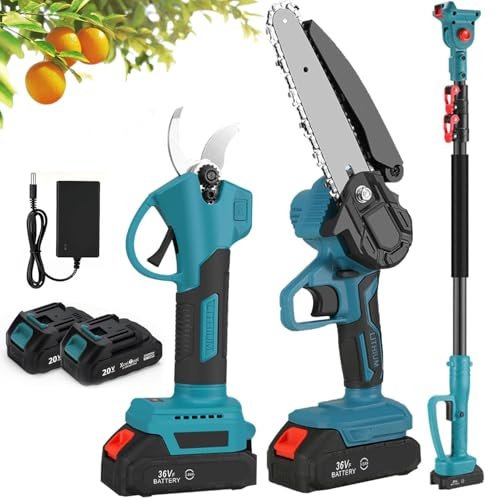 Sega A Mano Ramificata Ad Alto Polo Cordless da 3 in 1, Cesoie per Potatura Elettrica con Asta Telescopica da 2 M, Apertura A Forbice da 2,5 Cm, Batteria E Caricabatterie, Strumenti per Le