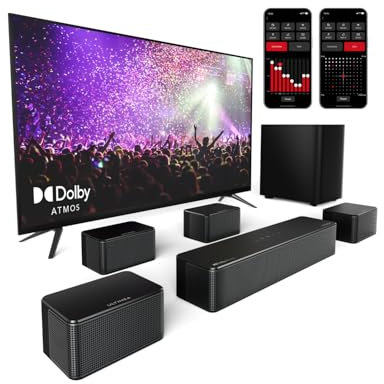 ULTIMEA 7.1 Sound Bar with Dolby Atmos, 500W Home Theater Surround System, 4 Wired Surround Speakers, Surround Sound System for TV with Wireless Subwoofer, Poseidon D80 Boom