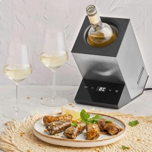DWSSX Weinkühler elektrisch, Weinflaschenkühler aus Edelstahl for Wein oder etwas Champagner mit Einstellbarer Temperatur, einzelner eisfreier Weinkühler for Partys, Bar-Club-Zubehör(Silver)