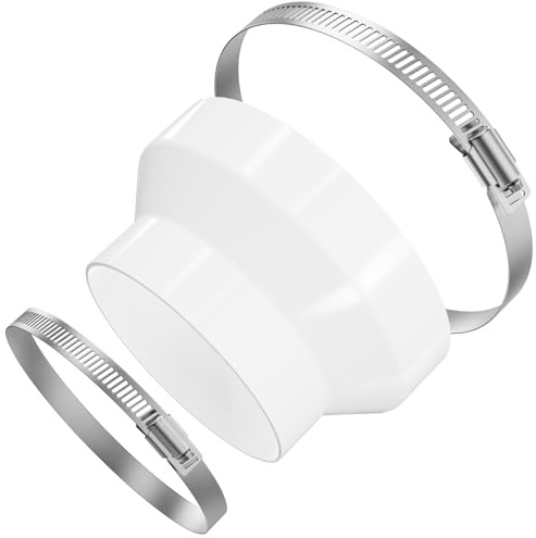 Hon&Guan Ducting Reducer 150mm to 100mm with Two Hose Clamps, 6 to 4 inch Extractor Fan Reducer Circular Reducing Joint Duct Pipe Connector Adaptor