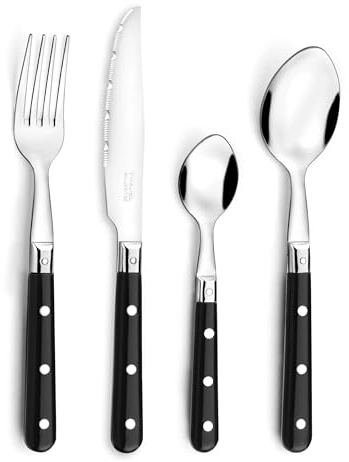 PRADEL ESSENTIEL - Ménagère 24 couverts de table pour 6 personnes - Bistro-Club - Acier inoxydable 18/0, Finition Standard - Crème