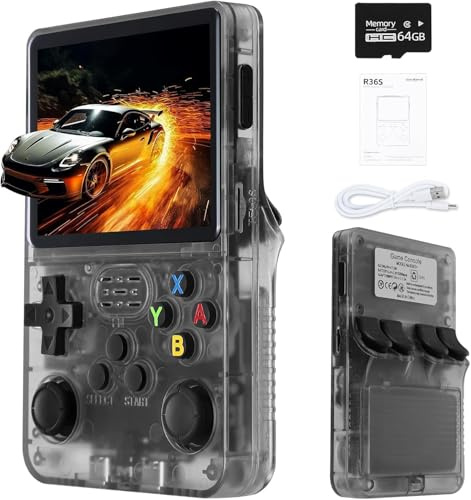 R36S Retro Handheld Game Console with 64G Built-in 15000+ Classic Games, Open Source Linux System,3.5-Inch Screen-Birthday Gift for Kids ,Teens ,Man(Black)
