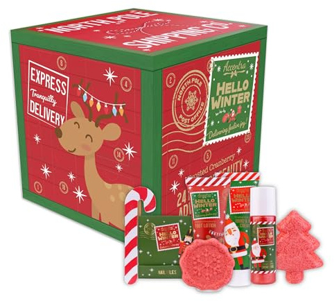 Accentra – Pflege Adventskalender 2025 für Jungen & Mädchen mit 24 Pflegeprodukten – Adventskalender Beauty mit Bodylotion, Badebomben, Duschgel, Shampoo, Lip Balm, Handcreme – Weihnachtskalender Rot