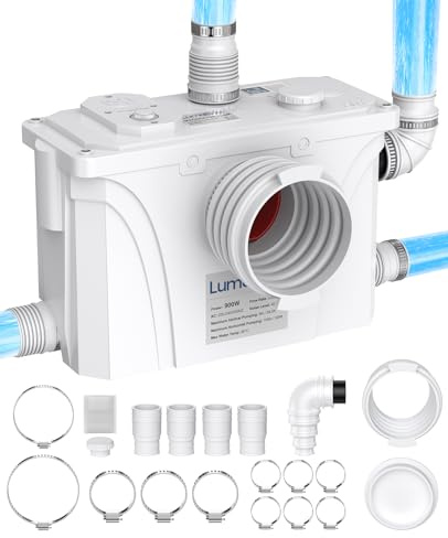 LumaBrite 900W Macerator Pump - 150L/min Sanitary Lift Pump with High Power Stainless Motor, 4 Inlets for Toilet, Sink, Basin, Shower& Bathtub, Auto Start & Stop with Carbon Filter