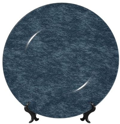 Assiettes décoratives en porcelaine anglaise avec support, texture feutrine, bleu ardoise, plaque de présentation ronde pour cuisine, salle à manger, armoire à vin, décoration d'intérieur, 20 cm