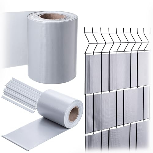 KADAX PVC Sichtschutzstreifen 35 m x 19 cm für Doppelstabmatten Zaun, Sichtschutz mit 20 Befestigungsclips, Windschutz, Zaunfolie für Stabmattenzaun (Grau)