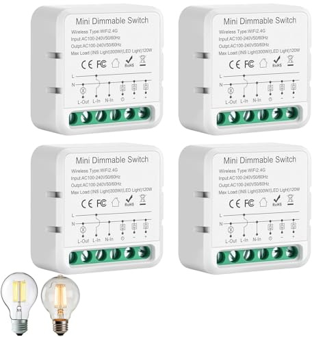 Variateur de Lumiere LED, Interrupteur Variateur Dimmable Wlan 2.4G, Interrupteur Dimmable pour Led Connecté, Compatible avec Alexa, Taya,Smart Life,Google Home, pour lampes Dimmables (4)