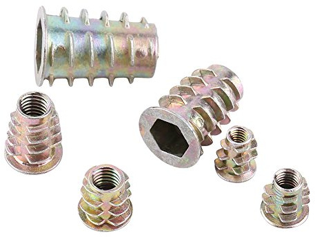 Akozon 50pcs M4/M5/M6/M8/M10 Zinc, Alloy Hex Flanged Screw-in Screw in Type Nut Inserts Drive Threaded Insert Nuts Assortment Tool Kit for Wood Furniture, Socket with Compact Box/Cover