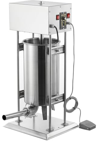 Commercial Electric Sausage Stuffer, 33 LBS / 15 L Vertical Meat Stuffer, Speed Control with Foot Pedal, Stainless Steel Heavy Duty Sausage Filler with 5 Stuffing Tubes, for Commercial & Home Use