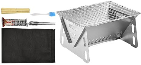 GkgWuxf Holzkohlegrill, Edelstahl, faltbar – Campinggrill mit Kohle | für Wandern, Tailgating Wandern, Hinterhof, Terrasse, Reisen, Garten, Party