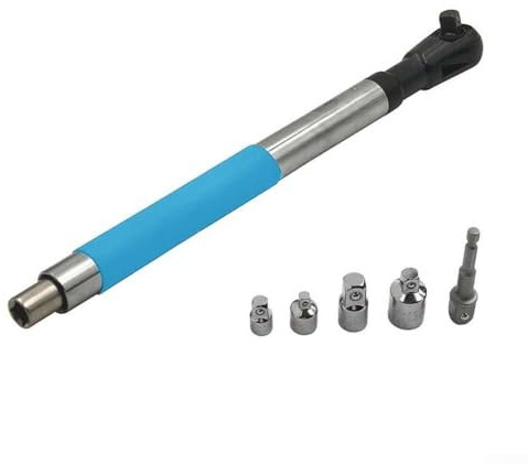 CashMuch Schraubenschlüssel-Verlängerungswerkzeug, hohes Drehmoment, 16,8-33,6 kg-ft, schmal, 3,57 Zoll für enge Räume, Schnellwechsel, 3/8, 1/2, 1/4 Antriebsköpfe, Blau Schwarz