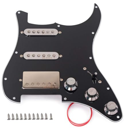 Ogdni Pro HSS vorverdrahtetes Schlagbrett mit Alnico V Humbucker Tonabnehmer-Set für Stratocaster, 3-lagiger Pickguard, hohe Ausgangsleistung, einspulige Tonabnehmer, E-Gitarre, Ersatzteile, schwarz