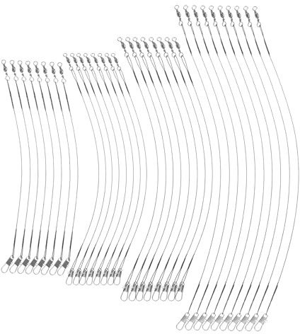 Kisangel Kit de 80 Piezas de Línea de Pesca con Líder de Alambre Antimordidas Negro, Acero Inoxidable, Tamaños 15cm-30cm, Accesorios para Sedal para Pesca en Agua Dulce y Salada