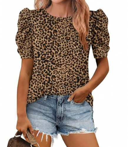 Zeagoo Kortärmad T-shirt dam sommar rund hals elegant T-shirt med putsade ärmar tunika topp