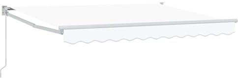 hliofuir Auvent extensible blanc 3,5 x 2 m – Auvent à bras articulé avec manivelle pour terrasse, jardin et balcon – Protection solaire manuelle en polyester robuste et cadre en aluminium