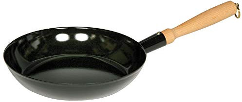 Riess, 0564-022, Holzknechtpfanne 24, CLASSIC- SCHWARZEMAILLE, Durchmesser 22.5 cm, Gewicht 0.905 kg, 44.3 x 23 x 8.3 cm, Bratpfanne mit Holzgriff, Emaille, schwarz, Induktion