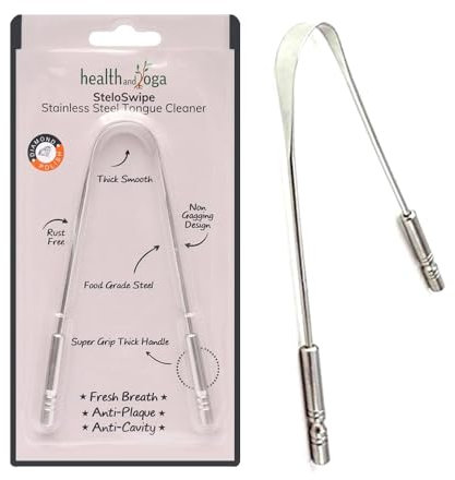 SoulGenie Healthandyoga Surgical Grade Stainless Steel Tongue Cleaner Scraper Bacteria Inhibiting, Non-Synthetic Grip Sterilizable