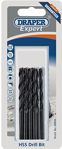 Draper Expert HSS 10 -Piece Drill Bit Set | Masonry Carbon Steel Tools | Metal Tip Drills | 5.0mm Heavy Duty Bits | 38806