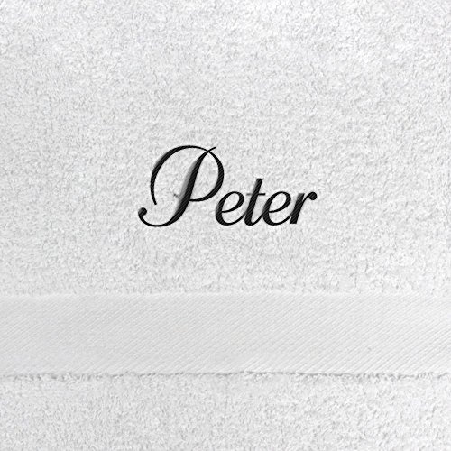 digital print Saunahandtuch mit Namen Peter Bestickt, 100x180 cm, weiß, extra Flauschige 550 g/qm Baumwolle (100%), Badetuch mit Namen besticken, Saunatuch mit Bestickung