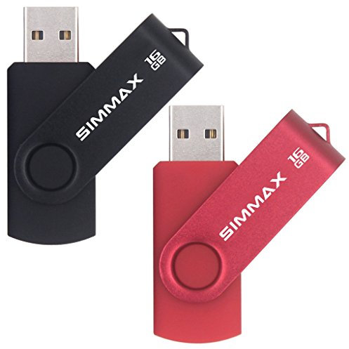 SIMMAX USB Flash Drives 2 Pack 16GB Memory Stick Swivel Design USB 2.0 Flash Drive Thumb Drive Zip Drives (16GB Black Red)