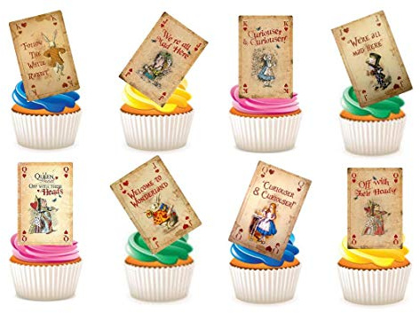 25 x Alice in Wonderland Playing Cards STAND UP Edible Paper Cupcake Toppers Cake Decorations