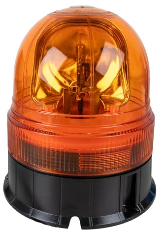 Ama Lampeggiante Alogeno per Trattori con Base Piana – 12 V, 55 W, Luce Rotazionale Arancione, Certificazioni ECE-R10 e ECE-R65, Grado di Protezione IP67