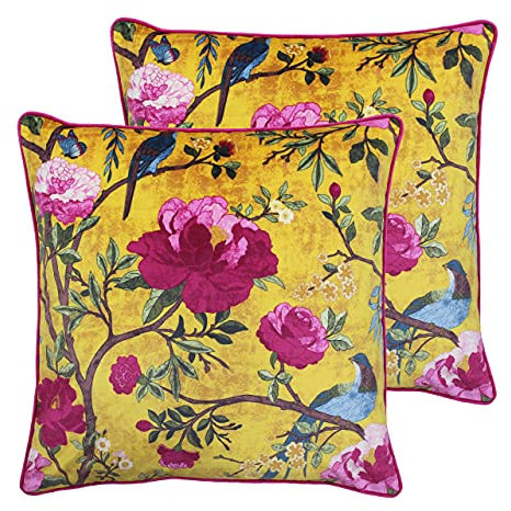 Paoletti Chinoiserie Twin Pack Polyester Filled Cushions, Gold, 50 x 50cm