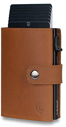 Fargo Wallet – Premium Leder Geldbörse handgemacht für Herren und Damen Portemonnaie Aluminium Kartenhalter mit Münzfach und Scheinfach - Platz für 9 Karten mit RFID NFC Schutz Farbe | (Hellbraun)