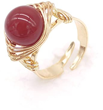WLLDDDIU Natürlicher Roter Onyx-Ring Goldener Runder Kristall-Twining-Ring Verstellbarer Damen-Ring Mit Offenem Stein Reiki-Balance Knöchel-Fingerringe Ewigkeitsring Für Frauen Mädchen Männer