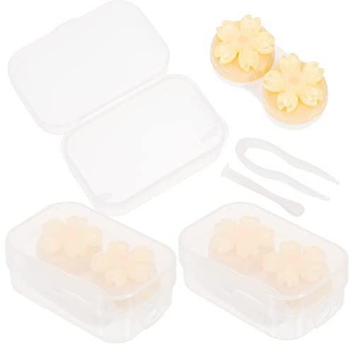Baluue 3pcs Contact Lens Case Crystal Flower Design Small Portable Lens Holder for Travel Tool Kit