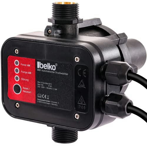 Belko Druckwächter Druckschalter für Wasserpumpen, mit Kabel bis 10 Bar, Gartenbewässerung elektronische Pumpensteuerung Hauswasserwerk Trockenlaufschutz