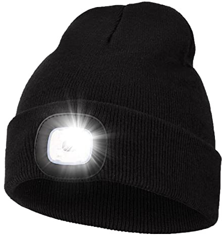 KAVAVO Bonnet Éclairé LED Rechargeable USB, Cadeau Noel Homme, Unisexe en Tricot pour Marche la Nuit, Pêche, Camping, Chasse