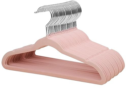 ManGotree Cintres en Velours 35cm pour Enfants, Ultra-Minces avec Crochet Pivotant à 360°, en Feutre Antidérapants pour Les Jeunes, Robustes et Durables (32 Packs, Rose)