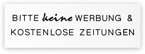 Gravur 24 Briefkastenschild Bitte keine Werbung & kostenlose Zeitungen zweizeilig graviert 7,5x2,5cm selbstklebend Weiss