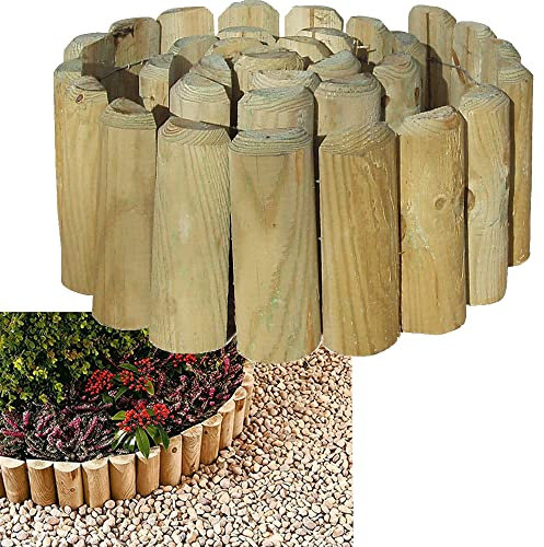 SAVING HUB - Wooden Log Roll Border Edging Panel - 1.8M Garden Fence for Lawns, Paths, Flower Beds - Fixed Edge Natural Wooden Border, Curved & Straight Design - Durable Outdoor Fencing