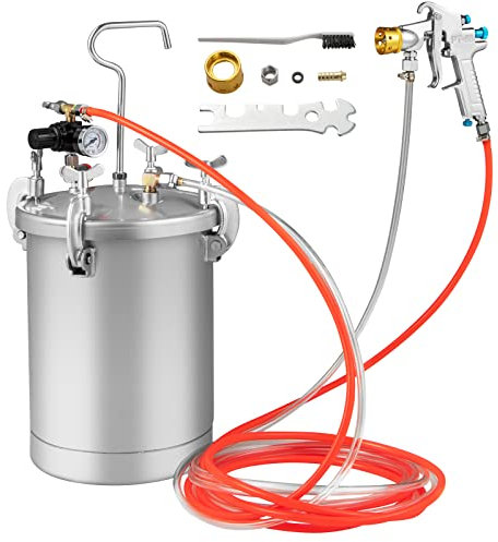 COSTWAY 15L Paint Tank, Pressure Pot Paint Sprayer with 3.5mm Nozzle Spray Gun, Double Pipes, Adjusting Spray Range, Paint Flow & Air Volume, Leakproof Paint Spray Gun Kit for Commercial Home Use
