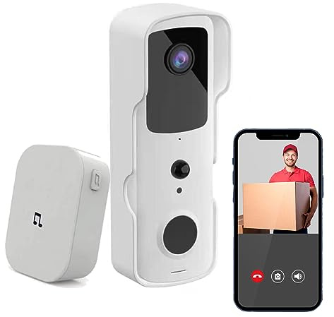 Winnes Kabellose Türklingel mit Kamera, 1080P HD, IP65, wasserdicht, 155 ° Weitwinkel, mit PIR-Nachtsicht, Bewegungserkennung, 2-Wege-Audio-Funktion für Zuhause, Klassenzimmer, Hotel