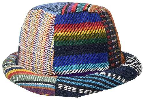 Gheri Chapeau bob bohème en coton tissé à bord roulé patchwork, Patch multicolore, taille unique