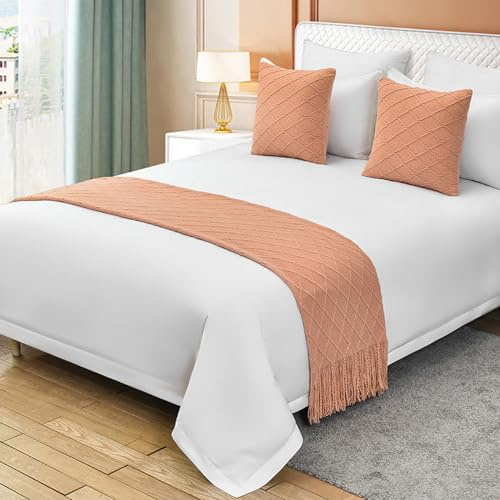 QRGMKL Tinta Unita Lavorato A Maglia Bed Runner Copriletto Diamond Bed Sciarpa Coperta di Lusso Biancheria da Letto Decor Divano Asciugamani per Camera da Letto e Hotel-Pink||180X60cm for 1.2m Bed